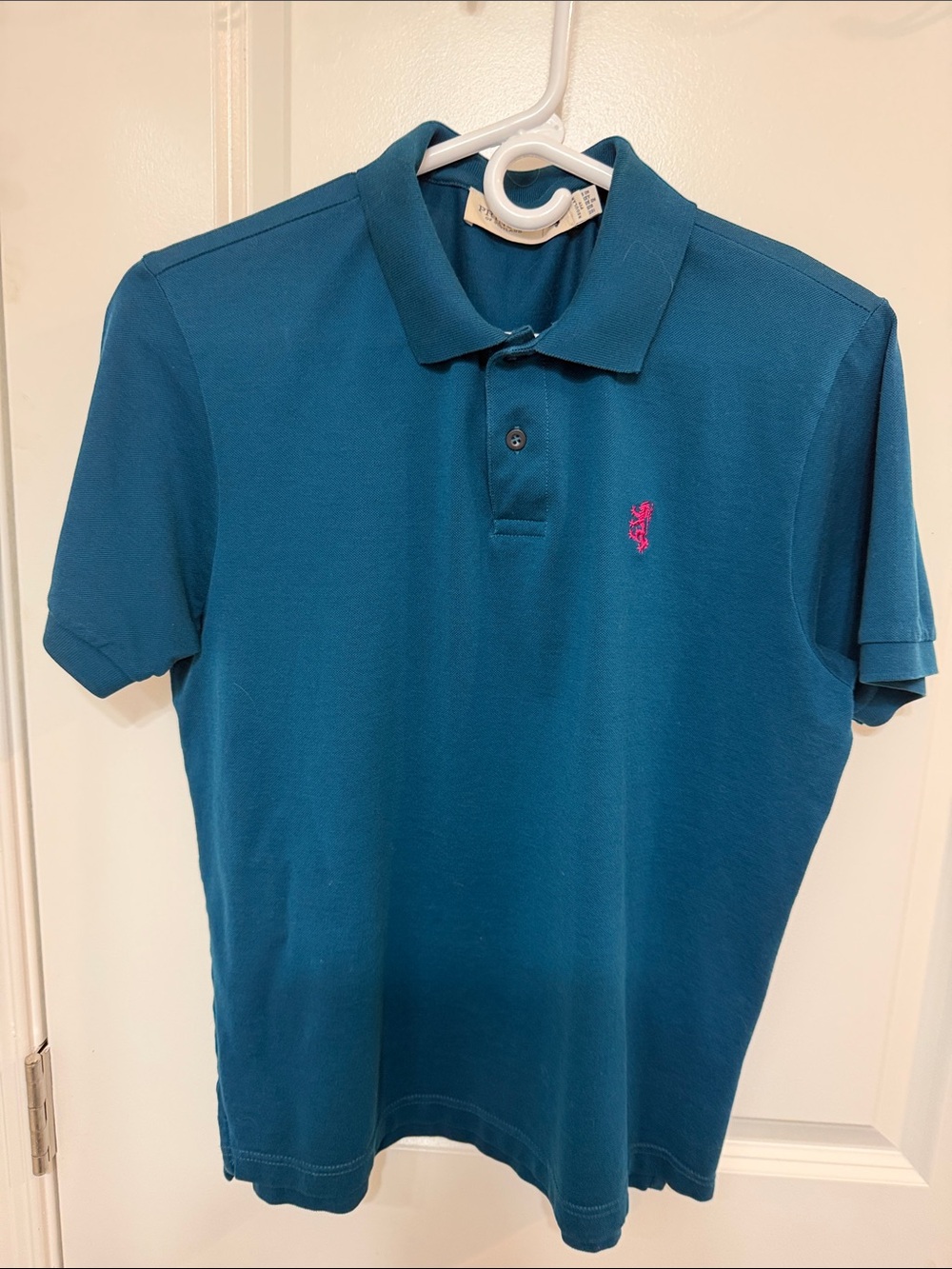 Pringle Men's Teal Polo with Pink Logo